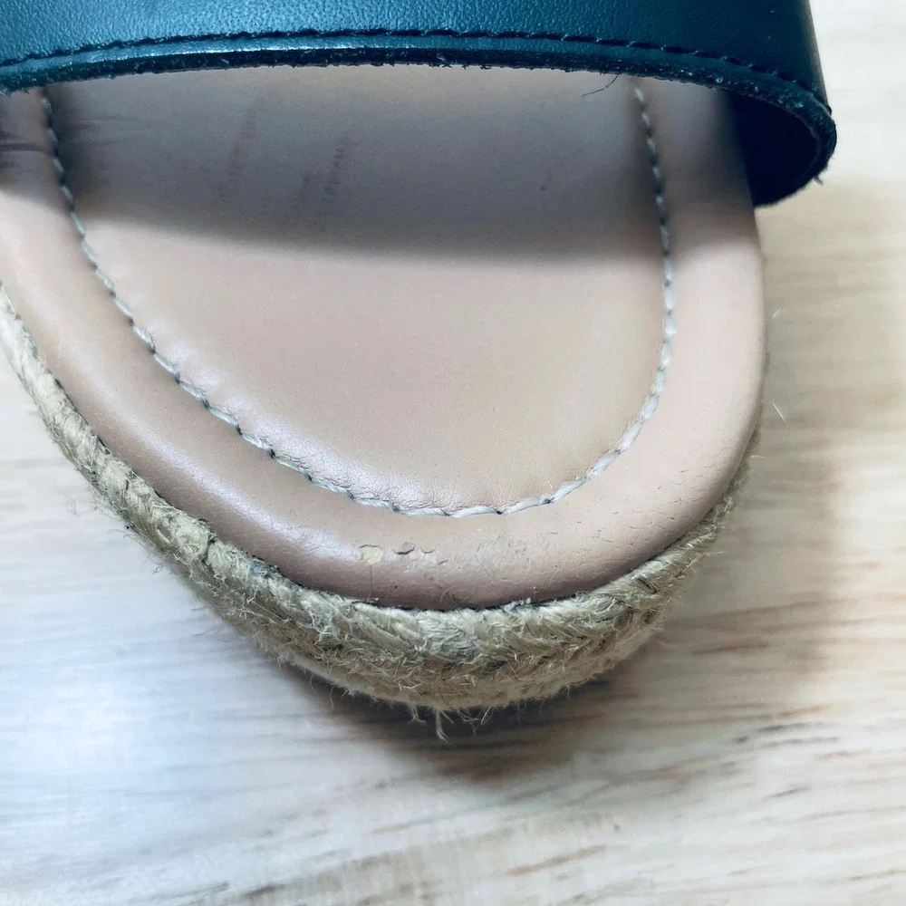 Steve‎ Madden Jewell Black Leather Cork Wedge Espadrille Sandals Women's 9.5M